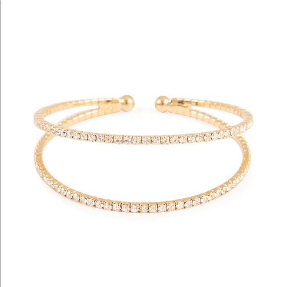 Nordstrom Jewelry - NEW NORDSTROM REVOLVE Gold Double Crystal Studded Bracelet Bangle Cuff Jewelry